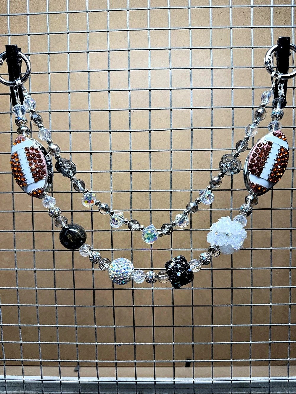 Beaded Football Purse Charm  in Silver & White New